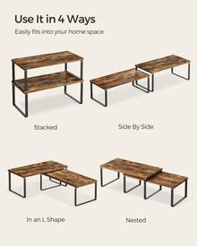 Cabinet Organizer Shelf, Set Of 2 Kitchen Counter Shelves, Kitchen Storage, Spice Rack, Stackable, Expandable, Metal And Engineered Wood, Ink Black And Rustic Brown - 棕色 - 查看 5