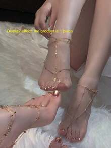 1pc Fashion Metal Beaded Anklet For Women Exquisite Multilayer Mesh Tassel Toe Foot Jewelry Wedding Party Accessories Gift(Avoid Contact With Water) - Gold - View 1