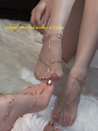 1pc Fashion Metal Beaded Anklet For Women Exquisite Multilayer Mesh Tassel Toe Foot Jewelry Wedding Party Accessories Gift(Avoid Contact With Water)