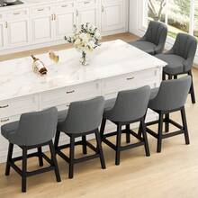 GIKPAL 26" Swivel Bar Stools With Backs Set Of 2, 26" Counter Height Bar Stools, Extra Upholstered Counter Barstools With Square Solid Wood Legs For Kitchen Island, Dining Room, Dark Gray