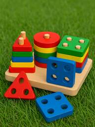 Brinquedo Pedagógico Montessori Encaixe Divertido Formas Mdf Encaixes Colunas Cores e Formas