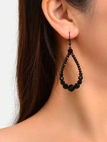 Rhinestone Water Drop Earrings - màu đen - Xem 1