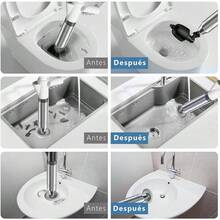 LLXXM Kit Destapador de Baño 8 en 1 de Acero Inoxidable, Incluye Desatascador Inflable para Inodoros, Tuberías de Cocina y Lavabos + Guantes de Limpieza Gratis - blanco - Ver 8