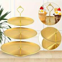 1pc Stainless Steel Gold Round 2/3 Tier Cake Plate, Dessert Display Stand For Christmas, Birthday Party Serving Platter - Vàng - Xem 1