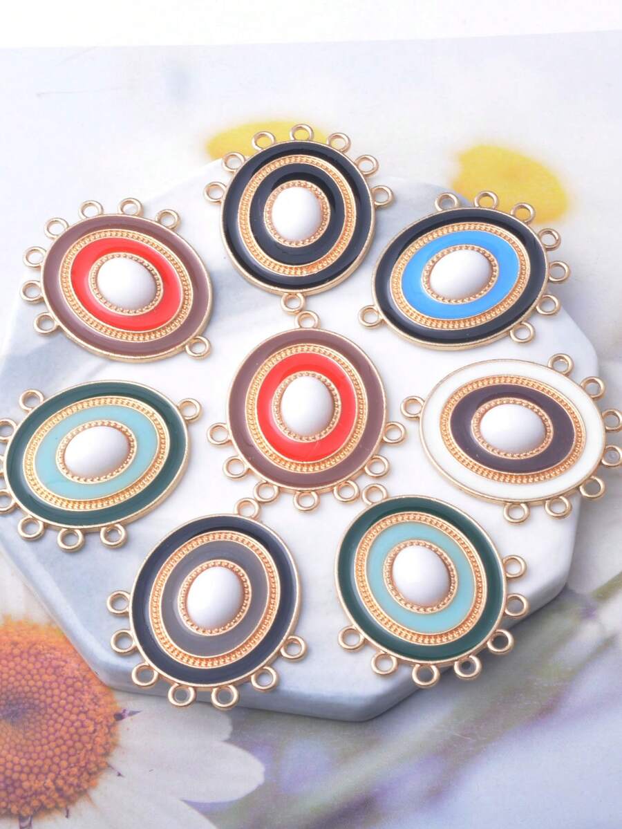 6 قطع موصل أقراط قطرة زيتية بوهيمية دائرية ذات 7 ثقوب بلون ذهبي، قلادة أقراط شرابة بوهو DIY مستلزمات صنع المجوهرات