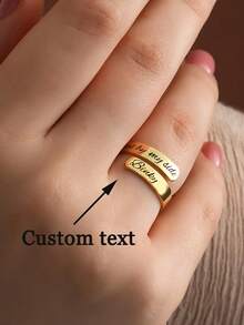 1 pieza Anillo personalizado con apertura - Anillo con doble nombre personalizado, grabado para pareja, nombre de madre e hija, regalo único, adecuado para ella, madre, novia - Accesorios con nombre ajustable, regalo para el Día de San Valentín, aniversario, cumpleaños, se puede usar en todas las estaciones