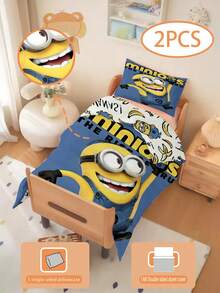 Minions 1/2 Peças Conjunto de Roupa de Cama com Tema Minions, Impressão 3D Dupla Face (1 Fronha Impressa em 1 Lado + 1 Edredom Impresso em 2 Lados), Conjunto Berçário/Jardim de Infância, Edredom com Estampa Fofa Impressa Digitalmente, Roupa de Cama Infantil com Fronha 33 * 45 Pode Ser Vendida Separadamente