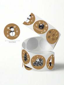 500 buc/rolă bandă autoadezivă din hârtie kraft pentru Crăciun, 10 modele de desene animate, inclusiv reni, oameni de zăpadă, Moș Crăciun, șosete, brad de Crăciun, potrivită pentru Crăciun, Anul Nou, petreceri de iarnă, împachetare cadouri, scrapbooking, decorațiuni DIY, artă colaj, rolă de autocolante din PVC