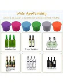 一套 3/6 可重复使用的葡萄酒瓶盖，更换木质瓶盖，密封葡萄酒瓶，可重复使用的啤酒瓶盖，葡萄酒防腐剂，易于清洁，无缝葡萄酒瓶盖，饮料和香槟瓶盖，酒吧配件，万圣节礼物，返校季，圣诞节，情人节，派对礼物 - 彩色 - 查看 3