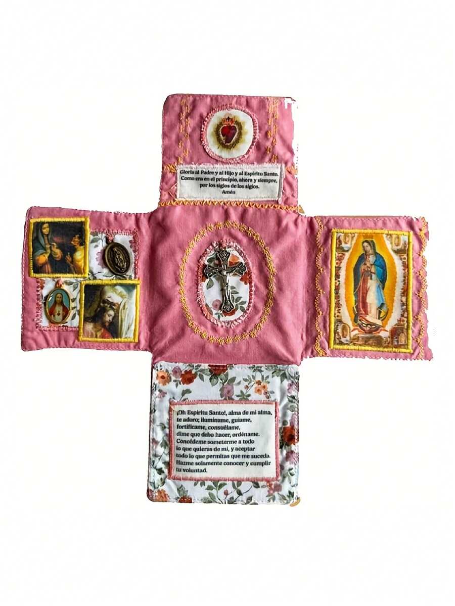 1Pc Meticulously Crafted Pocket Prayer Book, Faith Version, Catholic Travel Prayer Kit, Featuring A Cross, Images, And Spanish Prayers | Artisan Christian Gift For Daily Worship