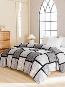 1pc Printed Plaid Flannel Throw Blanket, Multifunctional Cozy Blanket For Nap, Sofa, Office, Camping, Travel, All Season, Christmas & Thanksgiving Gift