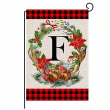 1pc, Christmas Family Monogram Last Name Monogram Letter Garden Flag 12x18 Inch Double Sided, Christmas Decorations For Winter Holiday Farmhouse Rustic Pasture Porch Decoration(ONLY FLAG)