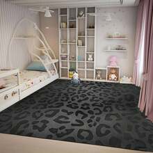 1Pc Large Fashionable Leopard Print Pattern Area Rugs, Black And Gray Color Scheme, Non-Slip Backing, Lightweight, Durable Polyester, Machine Washable, Easy To Clean, Soft Felt Back, Suitable For Living Room, Bedroom Or Office, Sofa, Coffee Table, Kitchen, Bathroom, Balcony, Entrance Carpet, Apartment, Dormitory, Porch, Patio, Farmhouse Decor, Low Pile Carpet, Low Pile Carpet - 樣式 1 - 查看 3