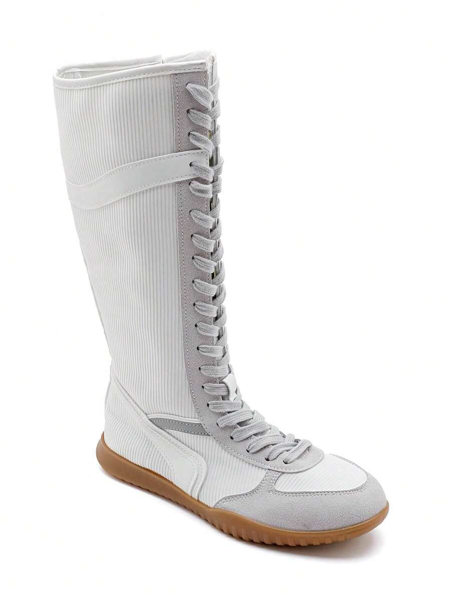 زجاجات montantes وlacts avec semelle حساء وتفاصيل متناقضة، parfaits pour unstyled urbain - أبيض - مشاهدة 1