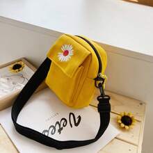 Women's Daisy One Shoulder Bag, Canvas Crossbody Bag, Minimalist Chic Phone Pouch, Solid Color Casual Handbag, Outdoor Zipper Messenger Bag