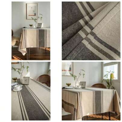 Linen Tablecloths, Rectangle Striped Dining Table Cloth, Table Covers Indoor Outdoor Buffet Party Banquets70.9x 55.1 Inch Rectangular