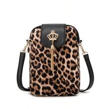 Leopard Print Crown Tassel Decor Lightweight Phone Pouch - Multicolor - View 16