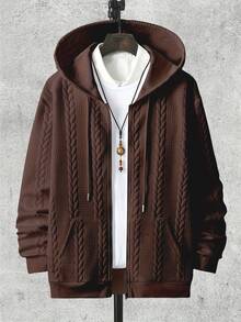 Men's Hooded Long Sleeved Fashionable Jacquard Knitted Autumn And Winter Casual Zipper Top Cardigan - Cà phê nâu - Xem 1