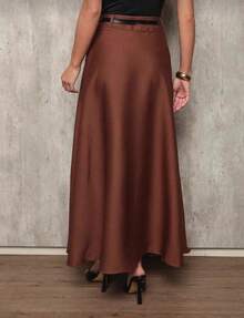 Women's Long Round Skirt Tailoring Evangelical Fashion Casual Basic Winter High Waist Elegant - Cà phê nâu - Xem 3