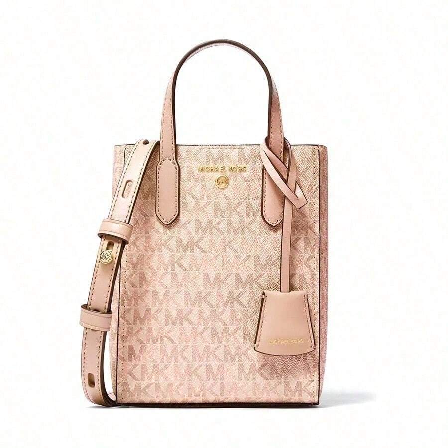 Michael Kors Women MK Sinclair Ultra Mini Tote Bag - Vintage Monogram Letter Logo PU Leather Sheet Music-Inspired Design With Tote Shoulder Crossbody Function Two-Tone Vanilla White 32T1G5SC0B-857