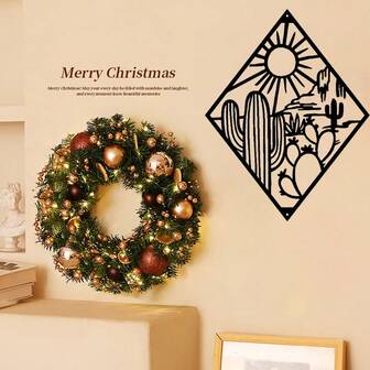 1 件圣诞金属铁艺装饰黑色西部仙人掌沙漠壁挂装饰剪影墙饰适用于家庭客厅卧室厨房户外花园装饰书桌配件