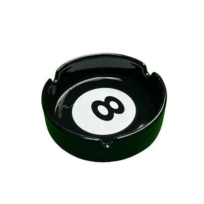 8-Inch Round Black Ceramic Ashtray - 8-Ball Design With Ashtray Holder, Durable 8-Theme Party Accessory, Ideal Gift For Bar, Game Room, Men And Billiard Players