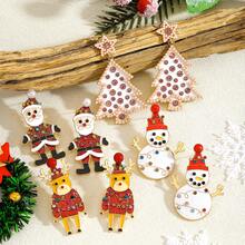 2 piezas de Elegantes pendientes de aleación con estilo navideño, Papá Noel, reno, muñeco de nieve, árbol de Navidad con diamantes de imitación, adecuados para que las damas los usen como regalos el día de Navidad. (Hecho a mano, con ligeras variaciones en los diamantes)