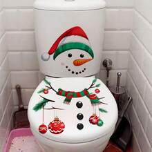 1 pieza de pegatina autoadhesiva de muñeco de nieve navideño, con gorro rojo, bufanda y elementos de árbol de pino, decoración de baño autoadhesiva, fácil de aplicar y sin residuos, adecuada para decoración navideña, regalo de inauguración de casa o Navidad, decoración estacional del hogar, diseño navideño, pegatinas decorativas, decoradores del hogar, adecuada para pegatinas navideñas del hogar