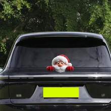 1 Pc Cute Furry 3d Effect Christmas Stickers, Stickers Of Santa Claus Lying On The Window, PVC Waterproof Car Stickers, Car Window Stickers