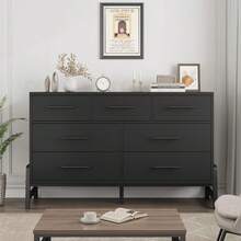 mteryoing Modern Wide 7-Drawer Dresser, 52 Inch Freestanding Wood Storage Cabinet | Large Chest Of Drawers For Bedroom Closet, Living Room, Hallway Organization - 黑色 - 查看 5
