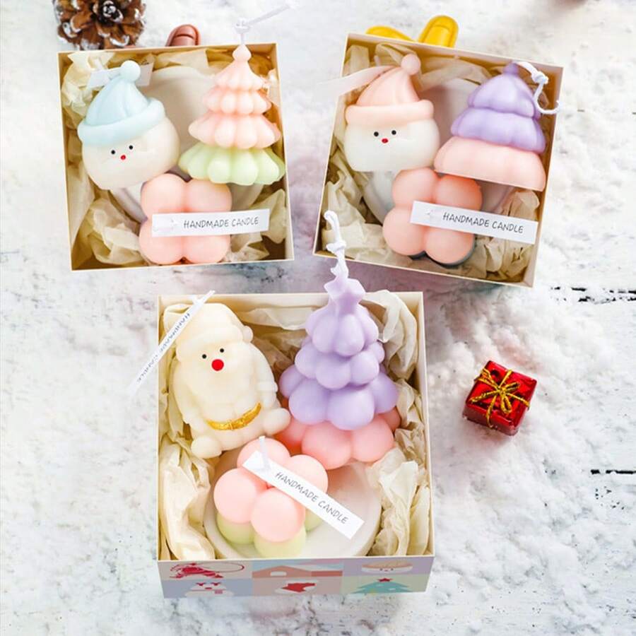 1pc Macaron Color Aromatherapy Candle Gift Box Christmas Eve Souvenir Christmas Atmosphere Creative Ornaments, Christmas Decorations, Christmas Gifts