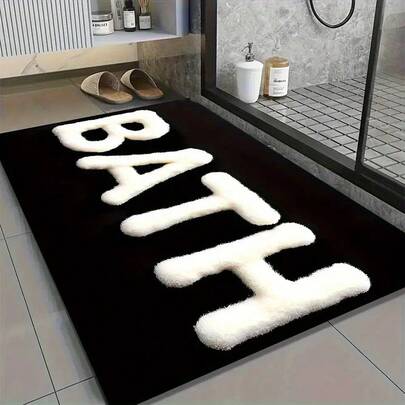 1pc Non-Slip Quick-Dry Bath - Soft Diatom Mud Bathroom With Bold BATH Lettering, Non-Slip Rubber Backing, Quick-Dry Bathroom Floor Shower, Tub, Entryway, Laundry Room - Easy Clean Bathroom Decor In Black & White, Bathroom Mats Bathroom, Shower Accessory, Modern Decor, Durable Construction, Home Decorators