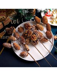 30/10 piezas Decoraciones de piñas de pino doradas artificiales para Navidad, decoraciones de árbol de Navidad con piñas, piñas de pino doradas artificiales, piñas de pino simuladas para Navidad, adecuadas para manualidades, coronas navideñas y decoraciones, apropiadas para el hogar y fiestas