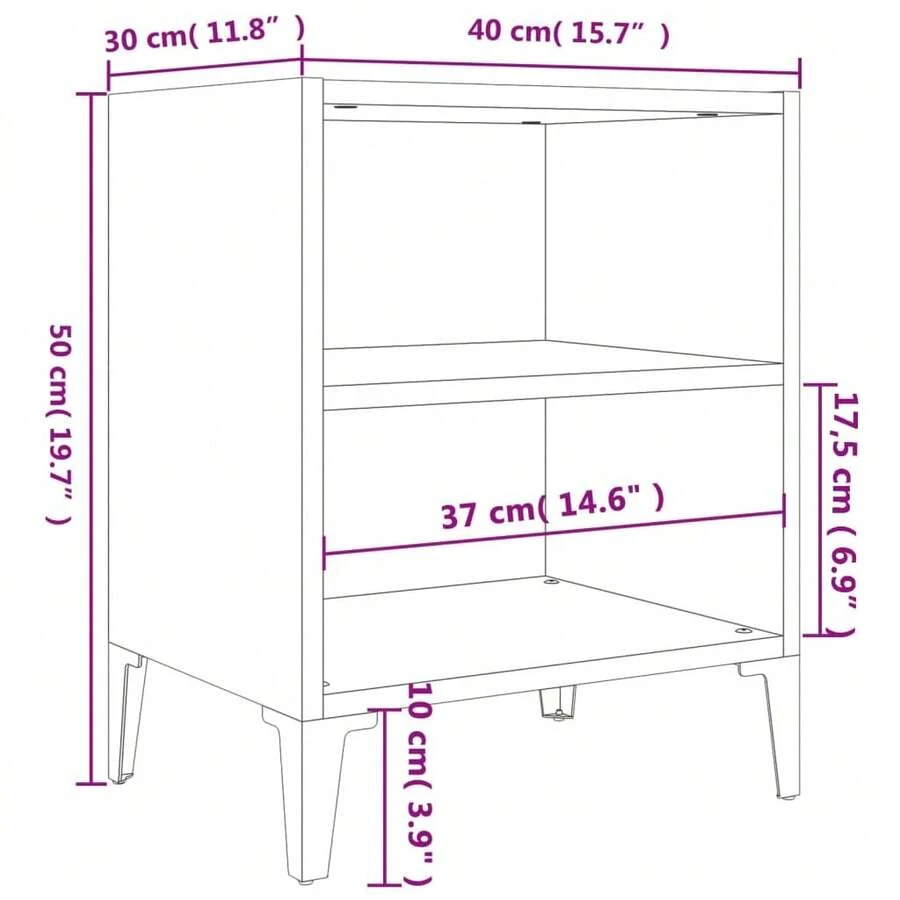 vidaXL Table de chevet avec pieds en métal Chêne fumé 40x30x50 cm
