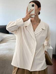 Livesso Women Casual Loose Striped Blouse, Spring & Autumn,Long Sleeve Tops,Fall Women Clothes - White - View 5