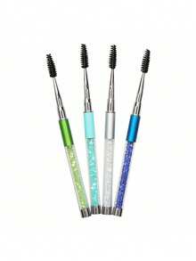 Set di strumenti per unghie e bellezza che include un pennello per mascara a motivo diamantato, un pennello per mascara portatile e coperto a forma di diamante, e un pettine a spirale per ciglie.