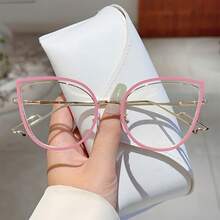 Retro Cat Eye Anti-Blue Light Glasses - Full Frame Metal Frame, PC Lenses Non-Prescription Unisex, Lightweight And Durable Cat Eye Style, Suitable For Digital Screens And Fashion Accessories,  Goggles - 黑色 - 查看 2