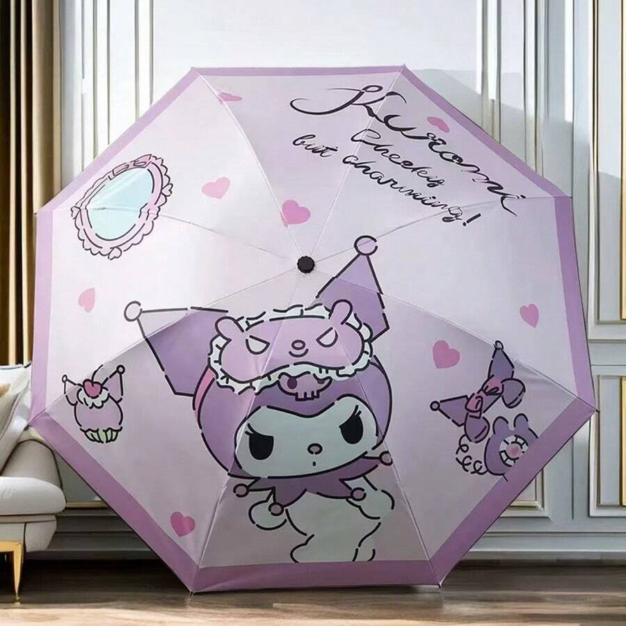 Ombrello reversibile Sanrio, Kuromi, My Melody, a tema cartoni animati, con rivestimento nero, protezione solare e UV, ombrello pieghevole