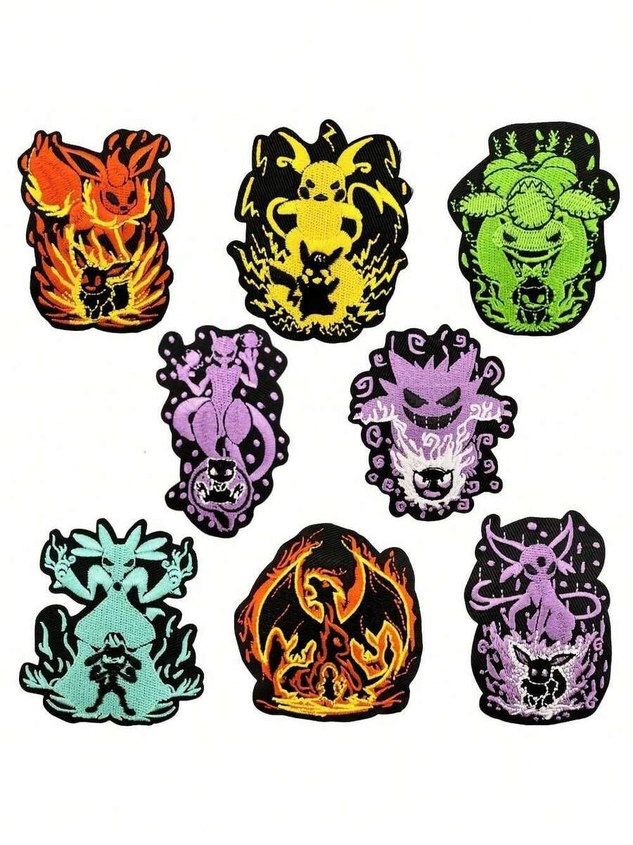 8pcs Cool Pattern Iron On Patches, Sew On Embroidered Applique Repair Patch DIY Crafts Projects For Clothing Jacket Jeans Pants Dress Backpack Hat Decorations Gifts - Nhiều màu - Xem 1