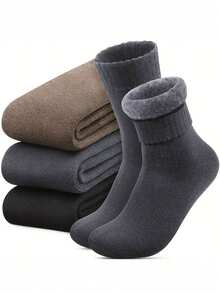1/3 Pairs Men's Thermal Lined Socks, Thick Soft Comfortable Sock For Cold Weather, Winter Hiking Boots, Black, Cozy Socks - Multicolor - View 1