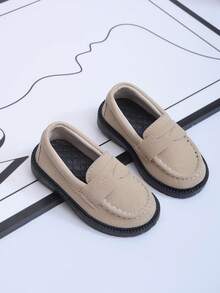 1 Pair Beige Slip-On Fashion Versatile Baby Flat Shoes, Comfortable Non-Slip Durable Lightweight Toddler Walking Shoes, Stylish Minimalist Design Suitable For Daily Wear