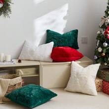 1pc/2pcs Beige Christmas Tree Embossed Decorative Pillow Cover (Pillow Insert Not Included), Reversible Dutch Linen Fabric, Square Cushion Cover, Holiday Home Decor Pillow, Soft Velvet Fabric, Modern Decor For Sofa, Bedroom, Dorm - Beige - View 9