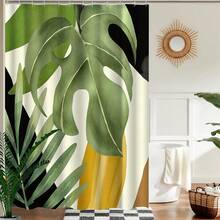 1 pieza Cortina de ducha con estampado de hojas tropicales, cortina de baño resistente al agua y a la humedad, separador de bañera, accesorios de decoración de baño, decoración navideña