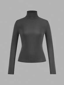 Playera Térmica de Mujer de Manga Larga y Cuello Alto - Gris - Ver 3