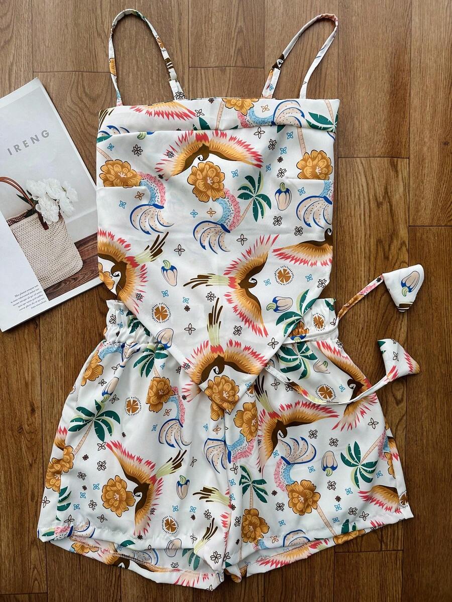 JING MODAS Crepe Set Of Cropped Top + Shorts With Lining - Orange - View 1
