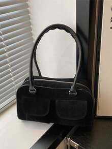 Fashionable Versatile Commuter Baguette Shoulder Bag For Daily Use - Black - View 2