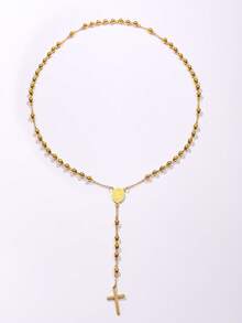 1 件 6 毫米圣母玛利亚十字架念珠 Y 型项链，流行欧美风格十字架吊坠项链，适合情侣日常佩戴