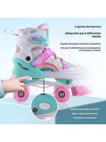 Patins 4 Rodas Infantil Arco Íris Led E Glitter Modelo Premium Tamanho ajustavel + Kit Proteção/Sapatos individuais - Sapatos+proteção-Roxo - Visão 3