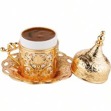 2023 Turkish Greek Arabic Coffee Full Set With Cups Saucers Lids Sugar Bowl Tray And Copper Coffee Pot 12 Pcs