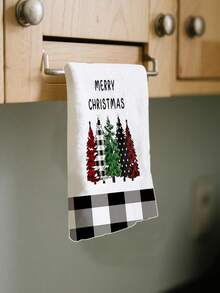 2 buc. Prosoape de bucătărie cu model brad de Crăciun, prosoape de baie moi și absorbante, în carouri vintage, potrivite pentru decor de sărbători, cadouri de Anul Nou, decorațiuni interioare